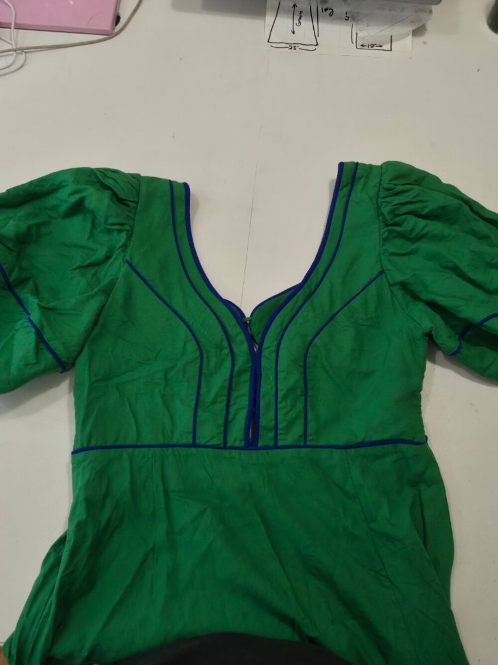 Farm Rio Piped Cutout Linen-Blend Midi Dress In Green Size L - Picture 3 of 8